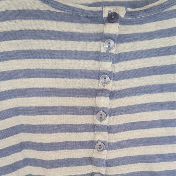Claudia Strater Tan and Gray Striped Linen Henley Size 40 (Medium) - Picture 4 of 8